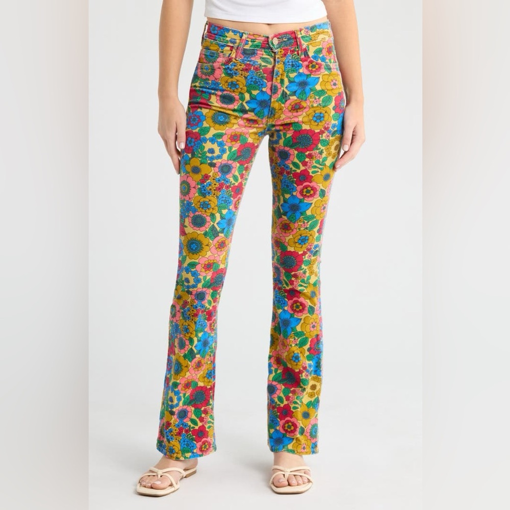MOTHER NWT Size 26 High Waist Weekend Skimp Flare Jeans Track & Flower Fields